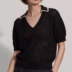 Varley Monte V Neck Knit Polo Black Size Small  NWT